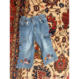 Mudd Girls 3T Embroidered Cargo Flare Jeans Y2K Flowers Retro Cute